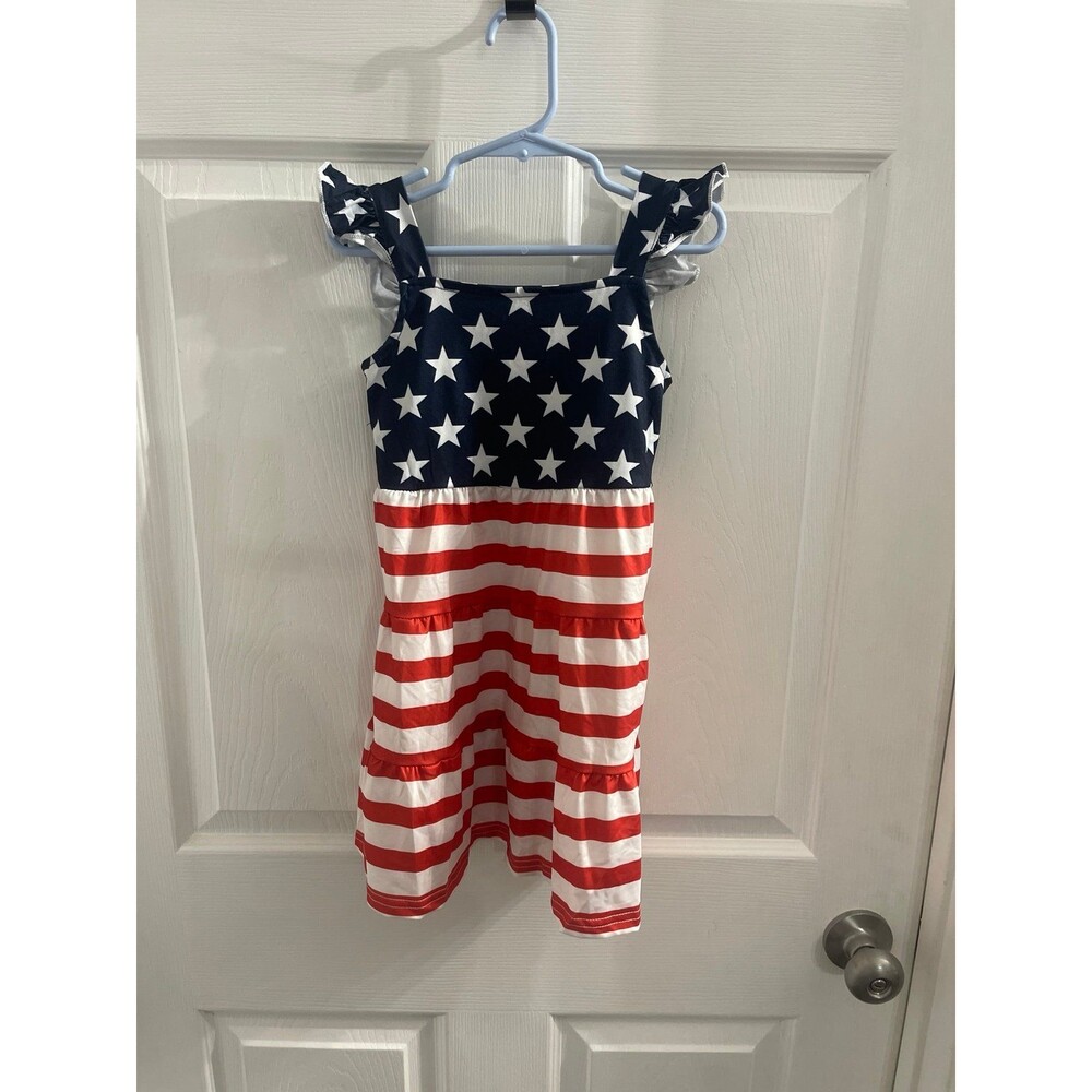 Nubeehoho Stars & Stripes Flutter Sleeve Dress Size 3/4 New In Package